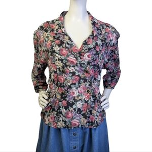 Vintage Savannah Floral Double Breasted Rayon Blouse - Size Large
